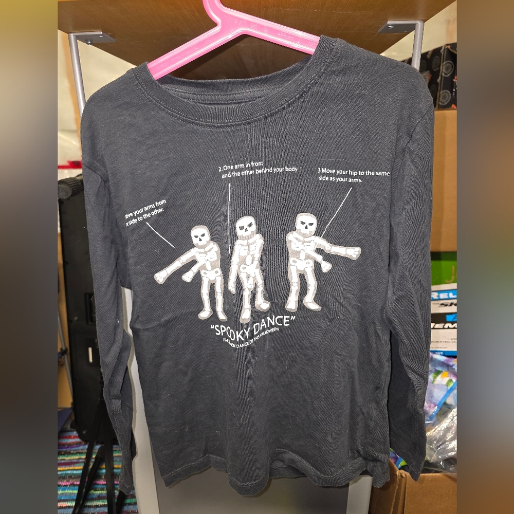 Zara Kids Skeleton Spooky Dance Long Sleeve Tee Glow In The Dark US 9 Halloween
